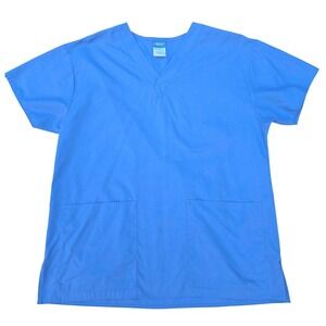 Crest Scrub Top Women's Size Medium Ceil Blue Short Sleeve V Neck Pockets